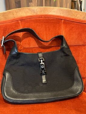 Gucci Black Jackie Medium Shoulder Bag with Signature GG Jacquard